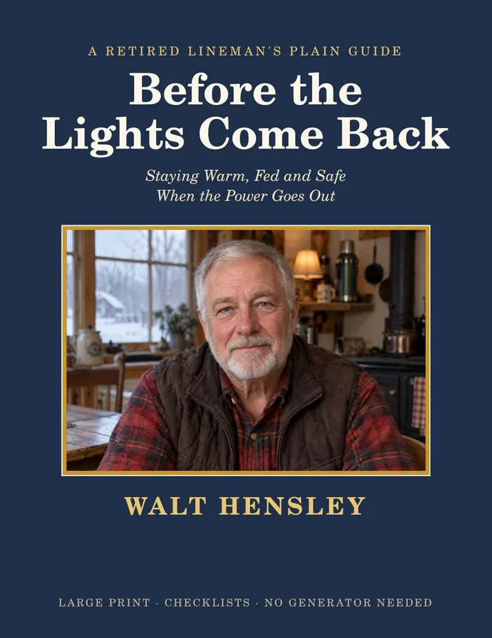 Cover of Before the Lights Come Back by Walt Hensley, with Walt seated at his kitchen table