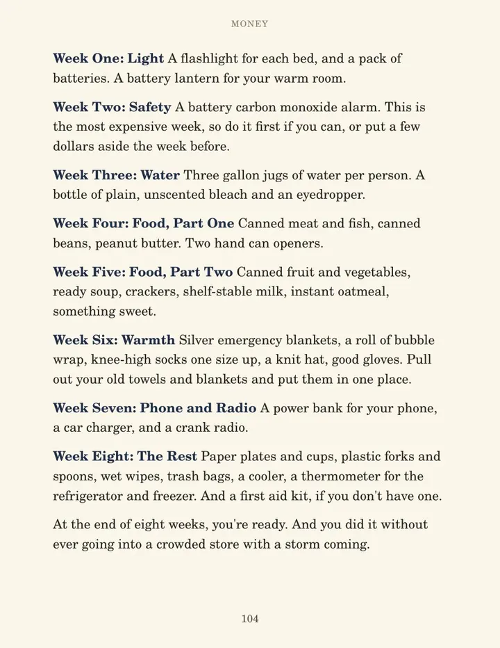Page 104: the eight-week shopping plan, week by week